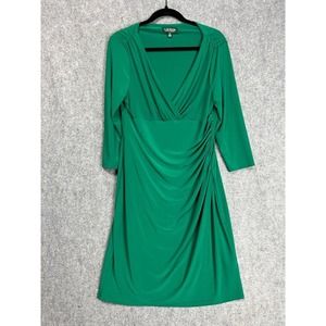 Lauren Ralph Lauren Dress Women 14 Green Quarter Sleeve Faux Wrap V Neck Stretch